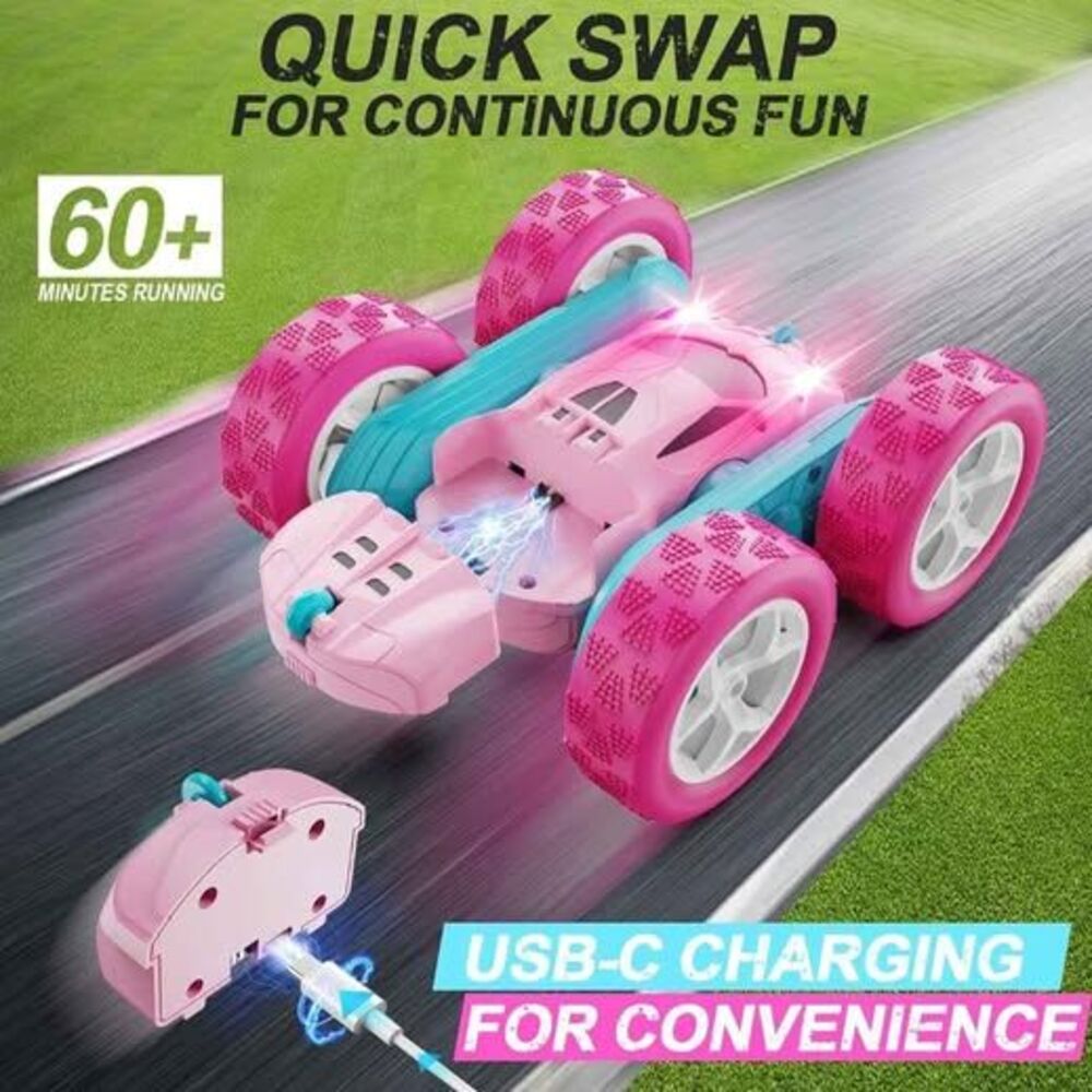 Remote Control Car, 4WD Stunt RC Car with LED Lights & 360° Flips. PINK - NEW - Picture 3 of 7